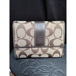 Coach brown Signature C trifold wallet dark brown leather